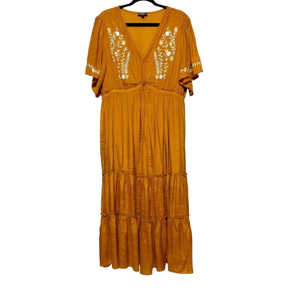 Embroidered Mustard Maxi Dress